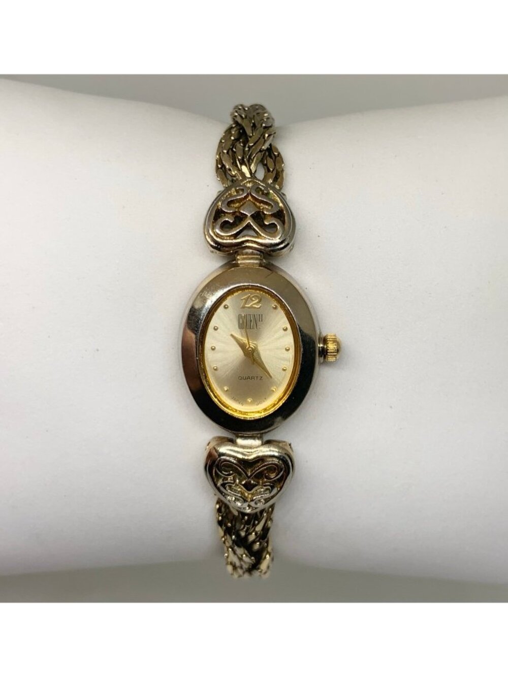 Vintage Gruen II Women's Quartz Watch Gold Tone Heart Band 17mm oval running